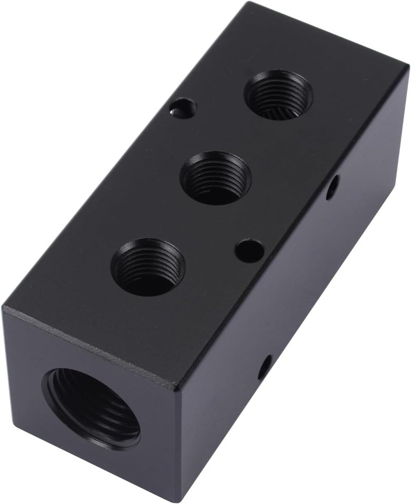 MARSTEK Air Manifold, Air Compressor Manifold, Aluminum Air Hose Inline Manifold Block Splitter, Pneumatic Manifold Air Distribution Block, NPT 1/2 Inch Supply Port, NPT 1/4 Inch Output Port (3 Way 5 Port) - Image 1